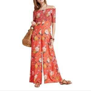 FARM RIO | Orange Off-the-Shoulder Floral Print Jumpsuit in Size XS